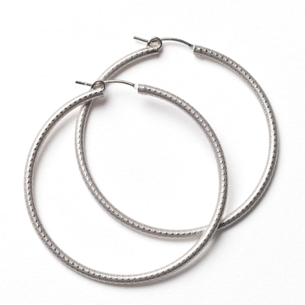 Beyond Southern Gates® Sterling Silver Round Hoop Earrings  Textured 50mm