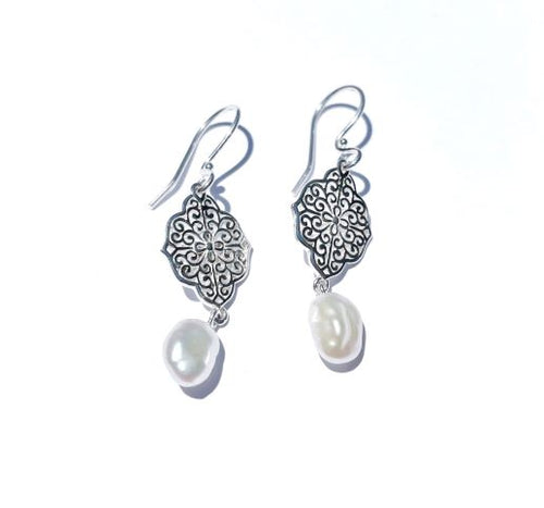 Beyond Southern Gates® Sterling Silver Ornamental Victoria Gate Earrings with Pearls