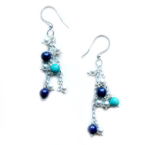 Beyond Southern Gates® Sterling Silver Handwrought Dangle Earrings with Turquoise, Lapis & Pearl Clusters