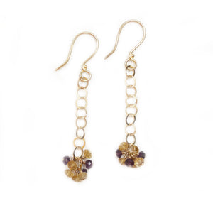 Handwrought Gold Filled Dangle Earrings with Amethyst & Citrine