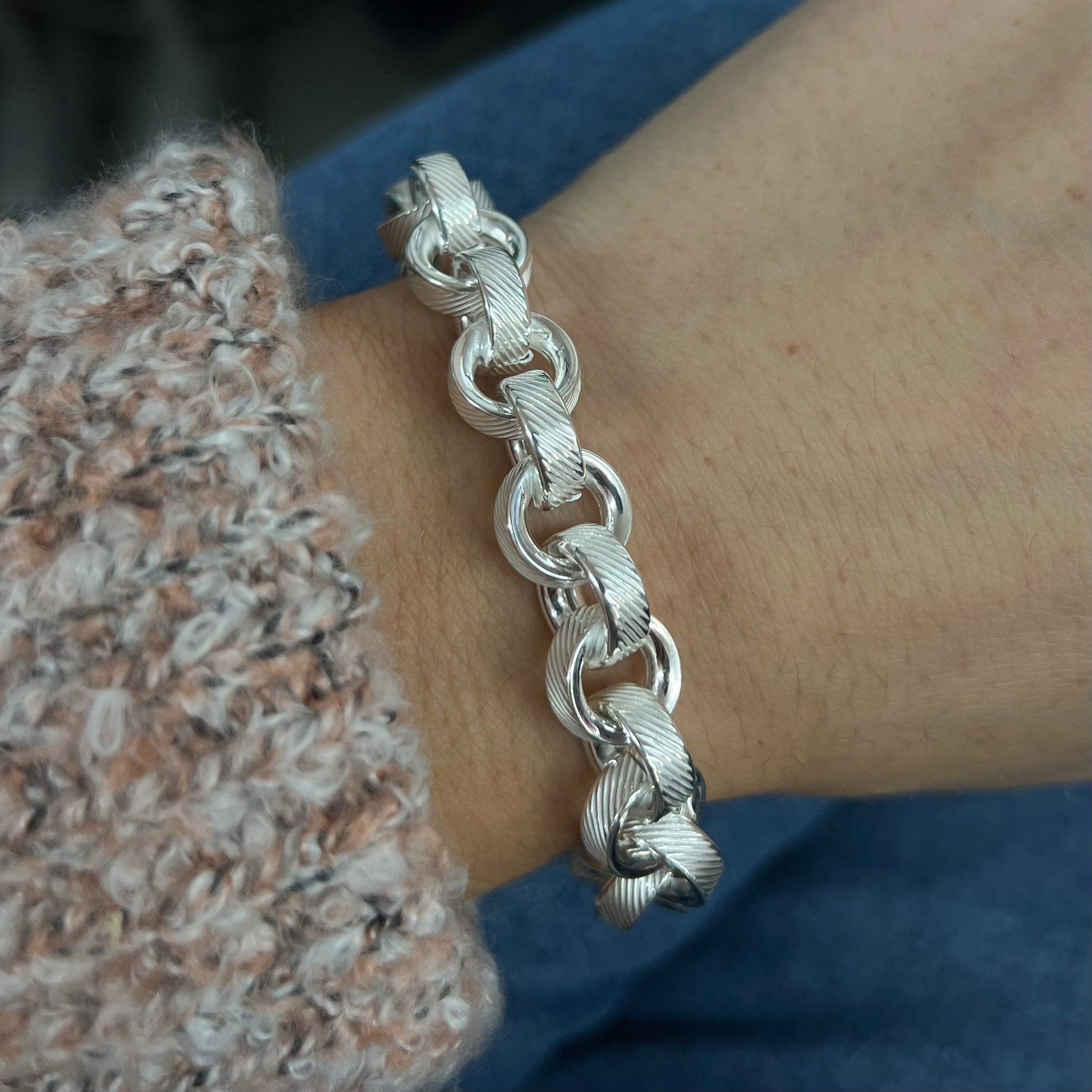 Beyond Southern Gates Contemporary Large, Sterling Silver Textured Rolo Bracelet
