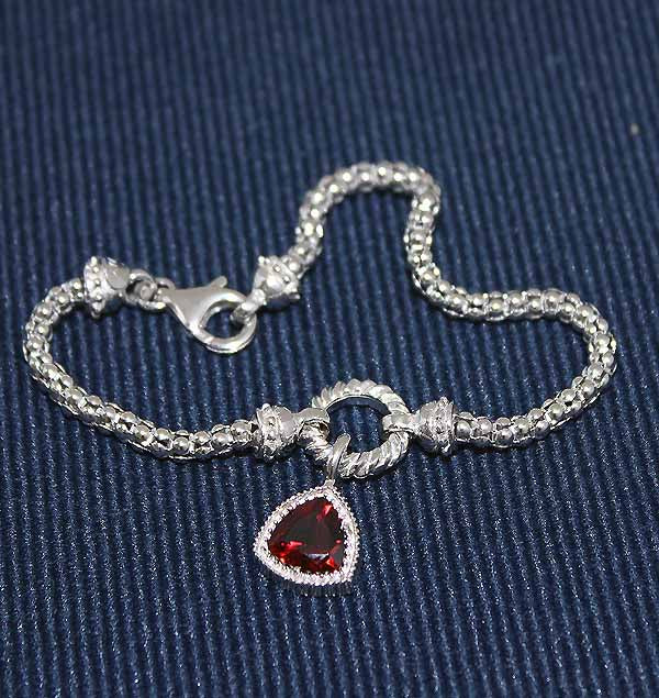 Beyond Southern Gates® Sterling Silver Silver Pebbles Bracelet with Garnet Trillium Charm