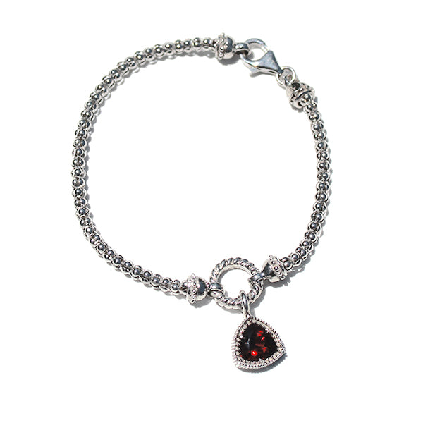 Beyond Southern Gates® Sterling Silver Silver Pebbles Bracelet with Garnet Trillium Charm