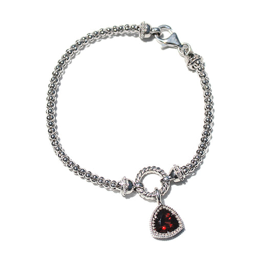 Beyond Southern Gates® Sterling Silver Silver Pebbles Bracelet with Garnet Trillium Charm