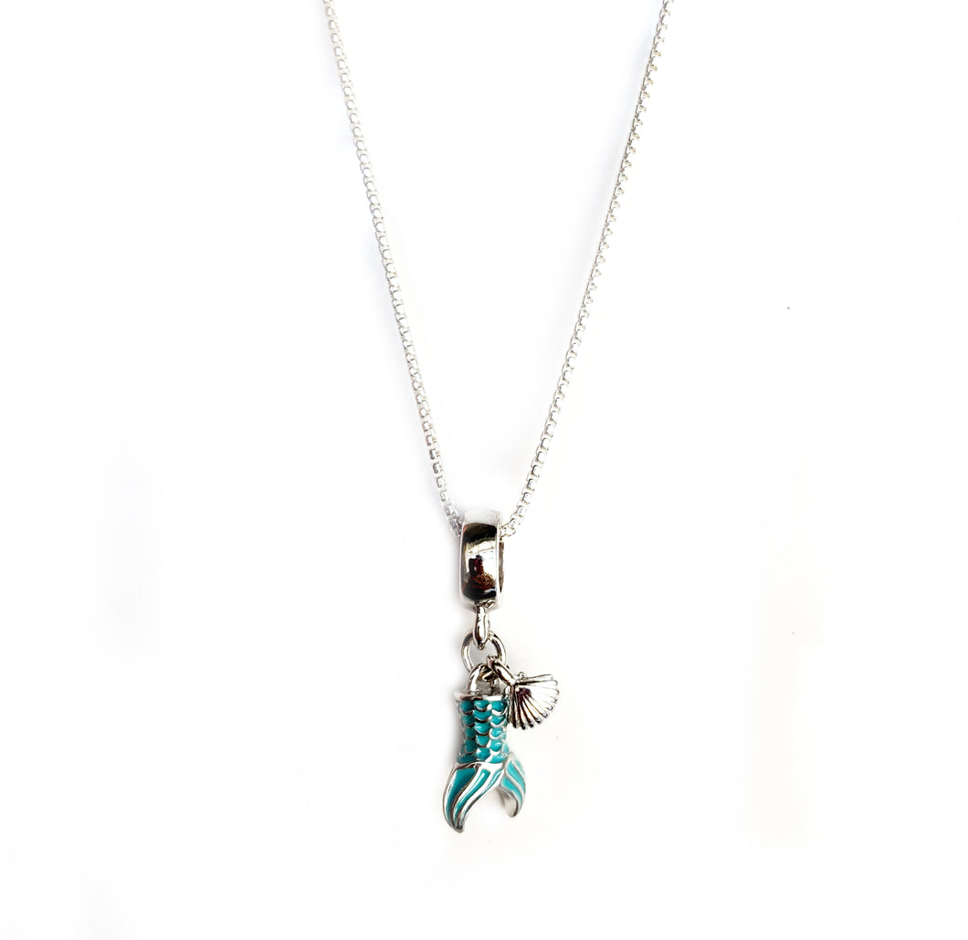 Beyond Southern Gates® Sterling Silver and Blue Enamel Mermaid Tail Necklace