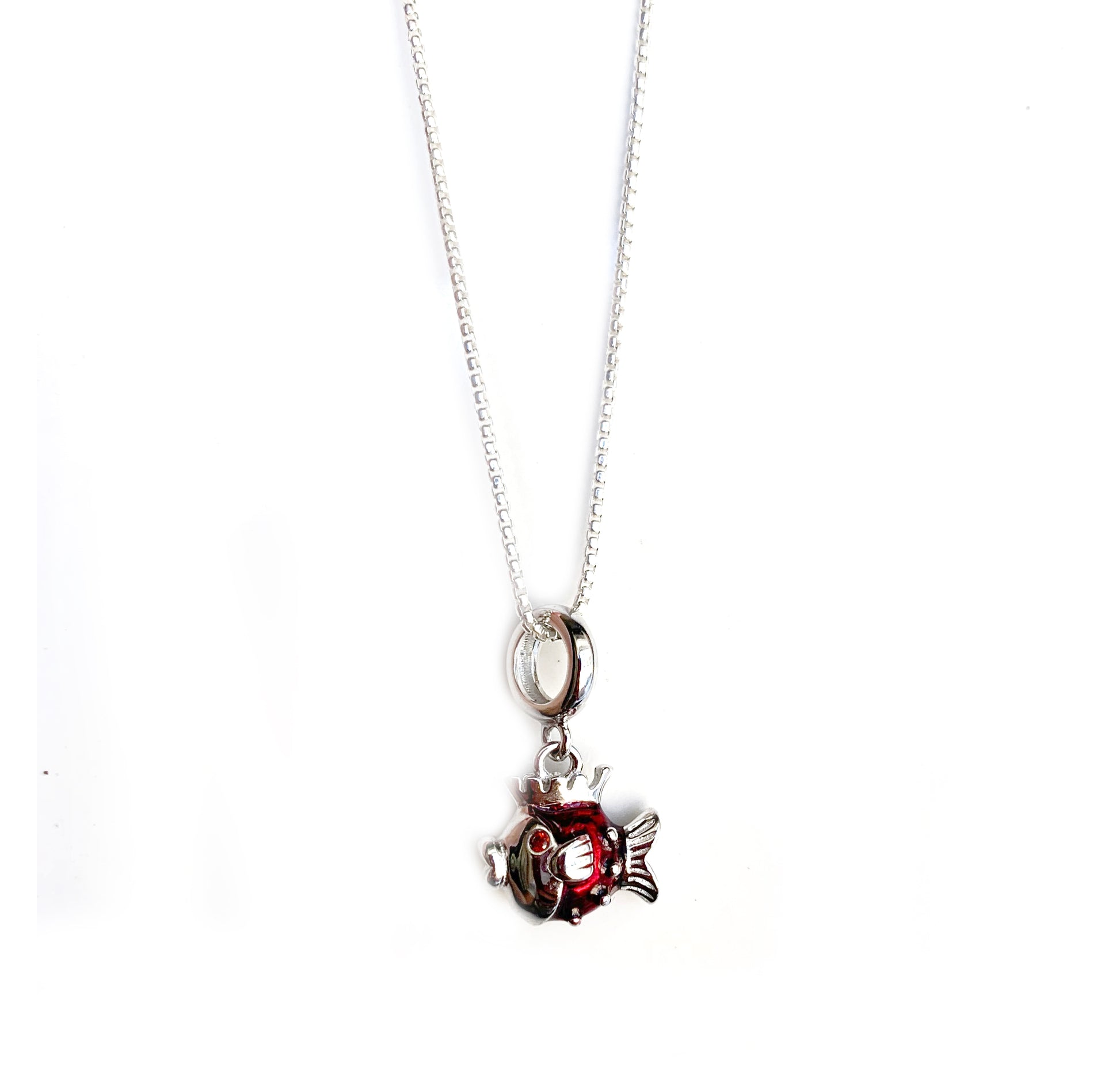 Beyond Southern Gates® Sterling Silver and Red Enamel Fish Necklace