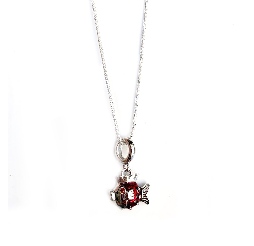 Beyond Southern Gates® Sterling Silver and Red Enamel Fish Necklace