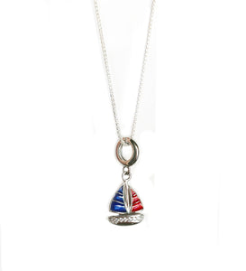 Beyond Southern Gates® Sterling Silver and Red & Blue Enamel Sailboat Necklace