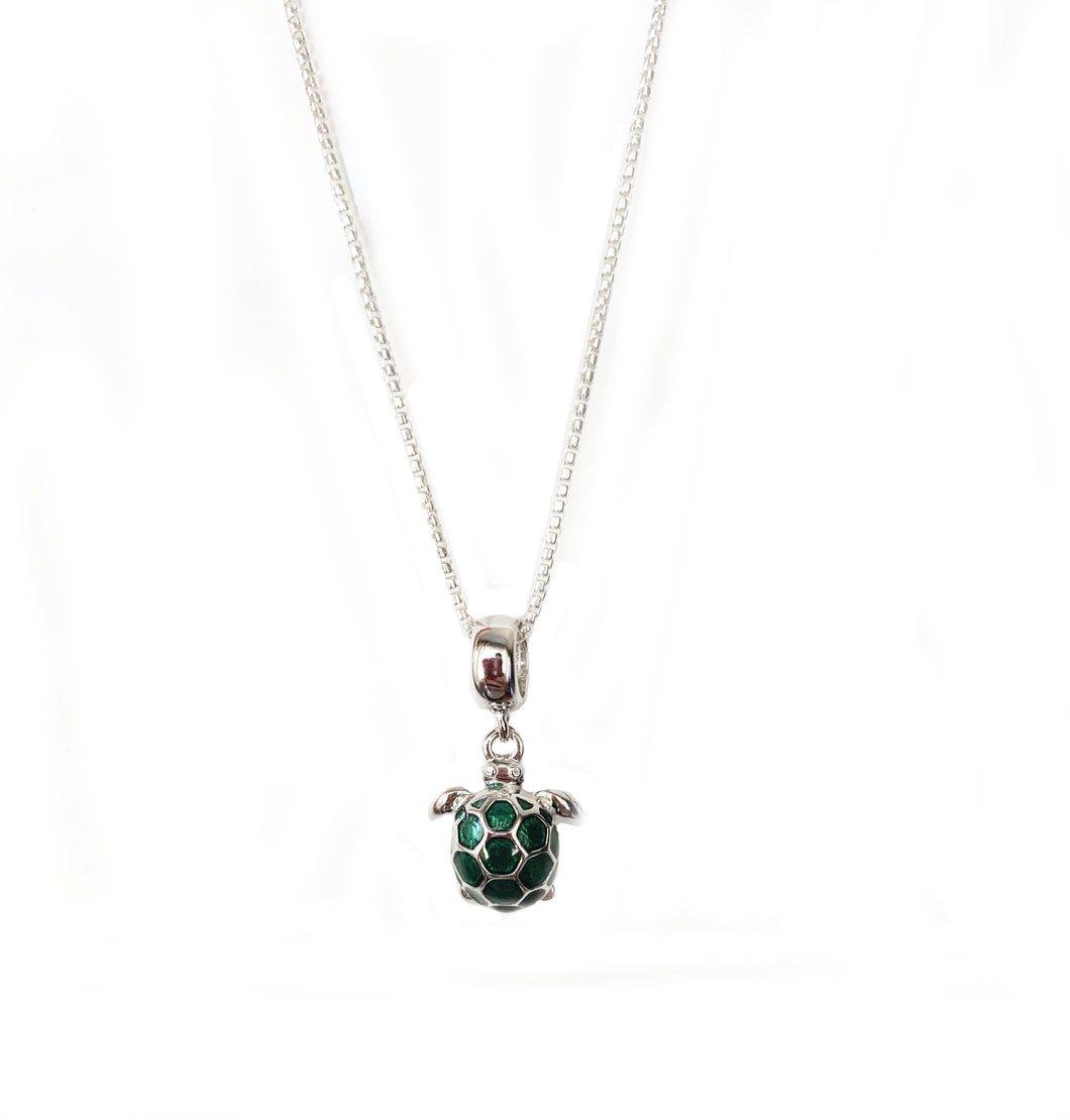 Beyond Southern Gates® Sterling Silver and Green Enamel Turtle Necklace