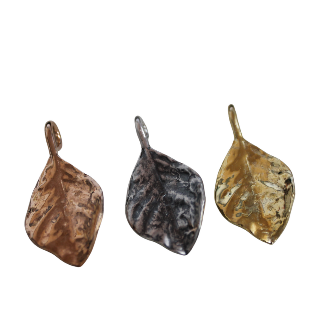 Nature Series Leaf Pendant-Large.  Rose Gold Plate, Gold Plate & Oxidized