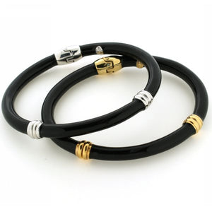 Beyond Southern Gates Black Enamel Bangle with Gold Plated Accents