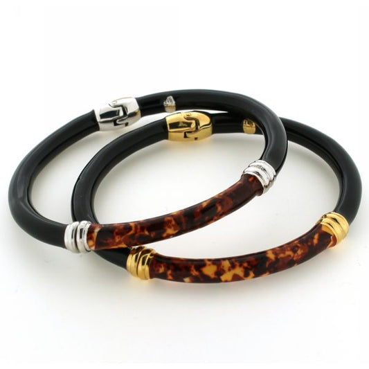 Beyond Southern Gates Enamel Bangle, Black with Tortoise Bar, SS
