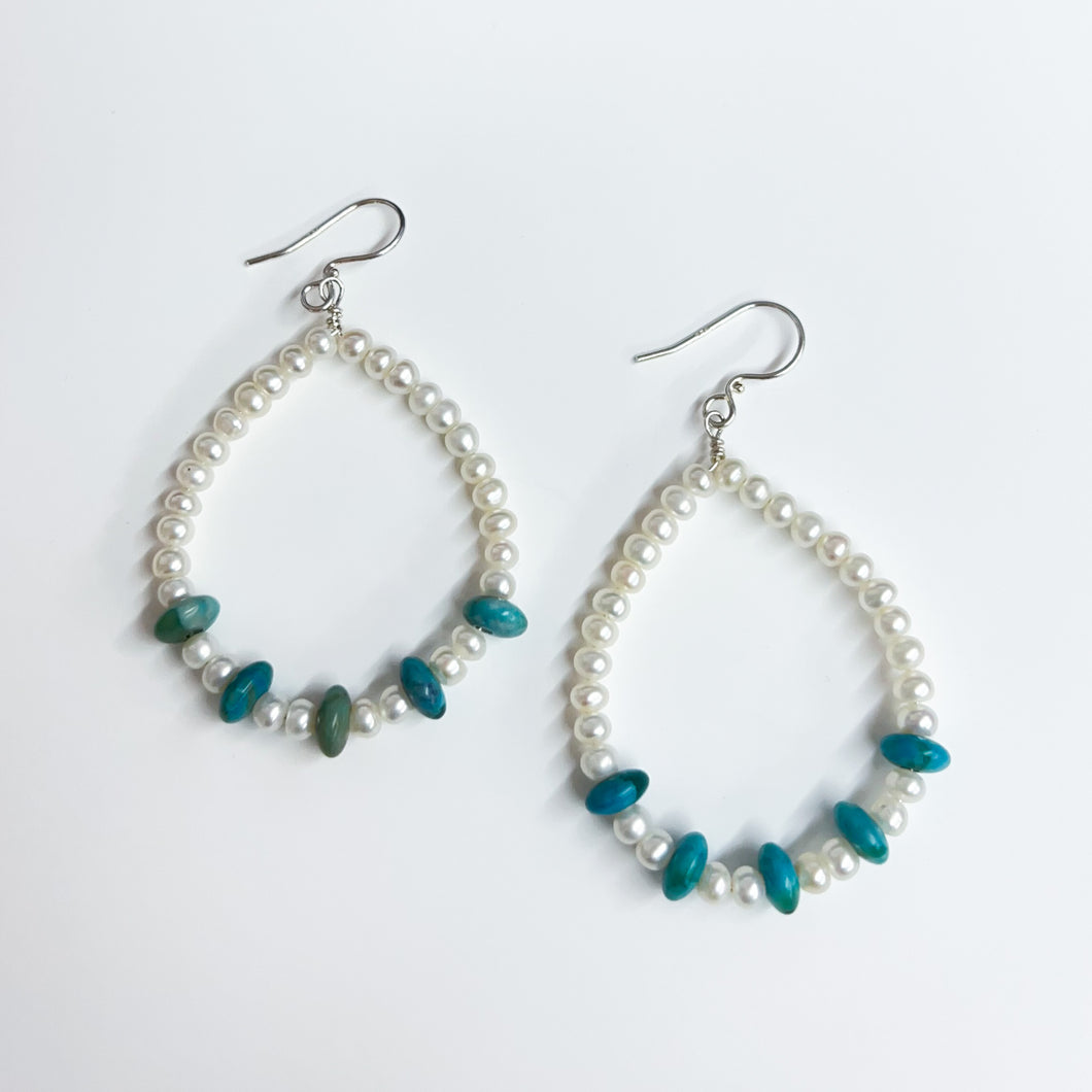 Beyond Southern Gates Handwrought Pearl & Turquoise Bead Earrings
