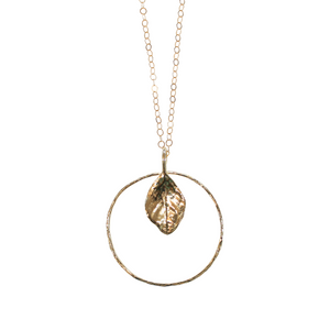 Nature Series Circle Pendant with Leaf Necklace