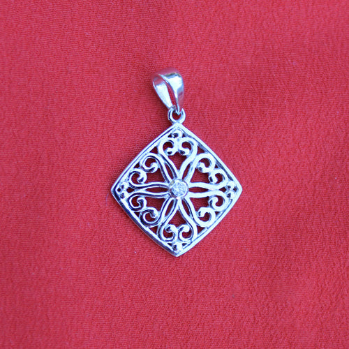 Beyond Southern Gates® Sterling Silver Ornamental Diamond Shaped Pendant with Diamond