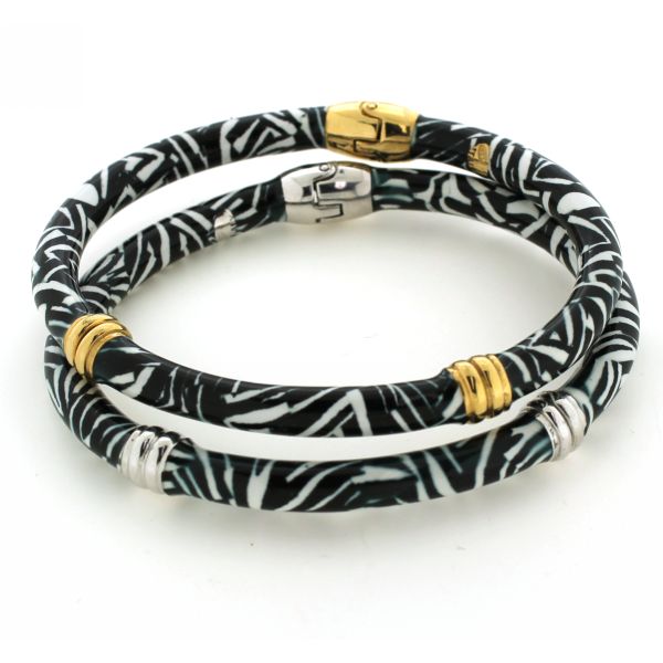 Beyond Southern Gates Zebra Enamel Bangle with Gold Plated Accents